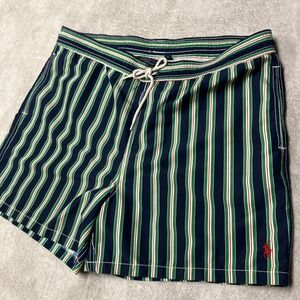 Vintage 80s 90s Polo Ralph Lauren Pony Swim Trunks 5" Striped Mesh Lined Mens XL